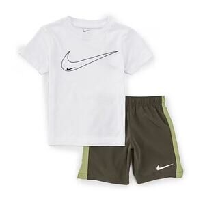 Nike Short Sleeve Swoosh Logo T-Shirt & Dri-Fit Shorts Set 2T NWT White/Green